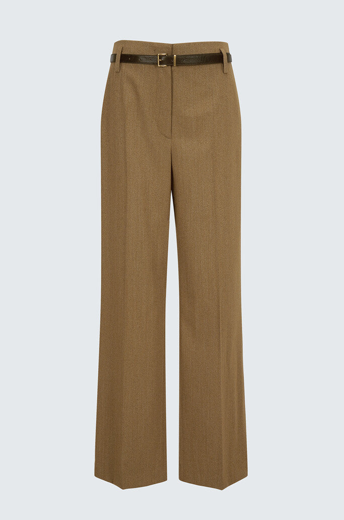 Belted Wool Blend Wide Pants
