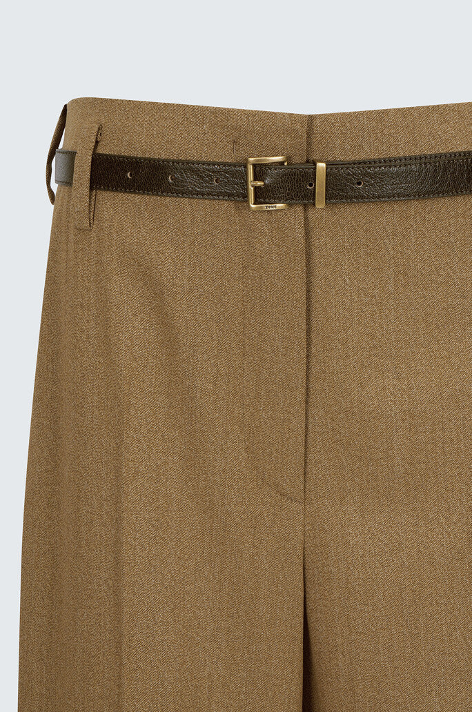 Belted Wool Blend Wide Pants