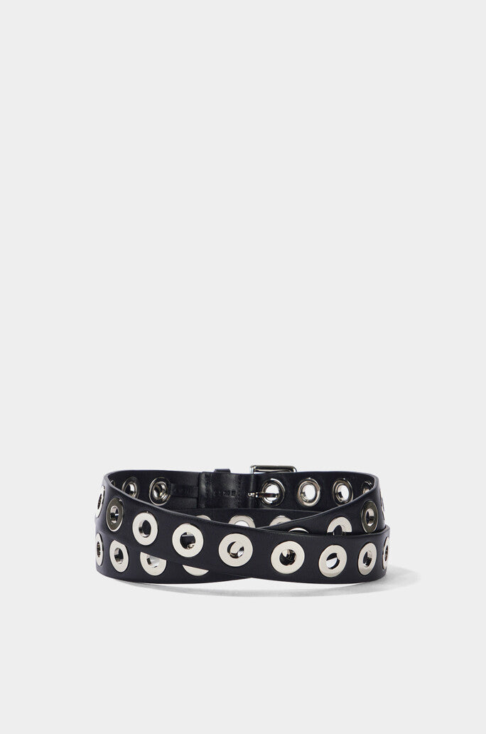 Silver Grommets Leather Belt