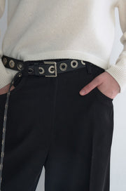 Silver Grommets Leather Belt