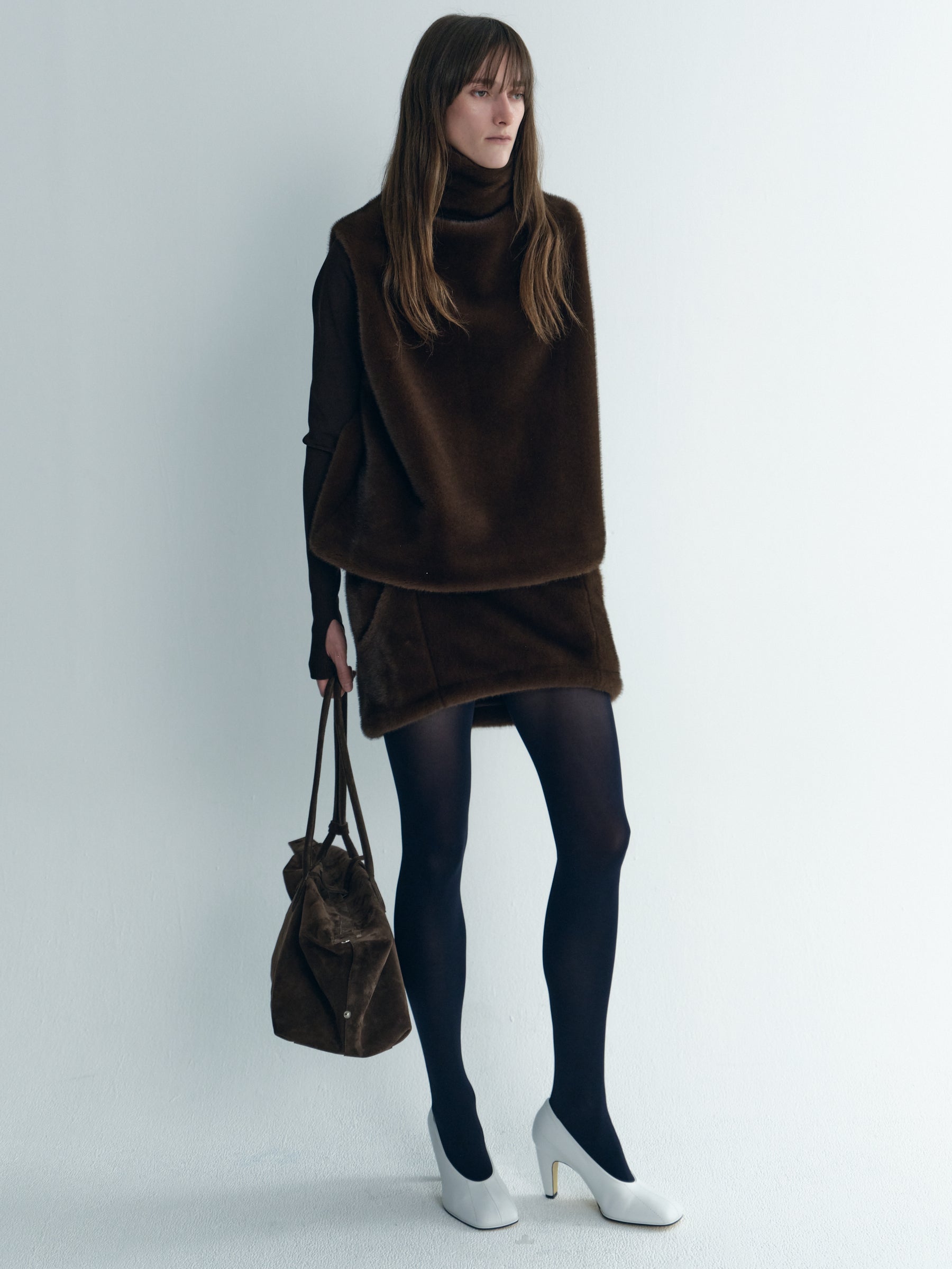 Brown Hairy Mini Skirt