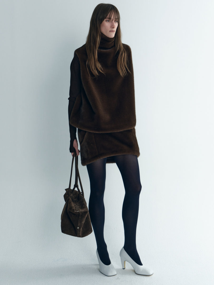 Brown Hairy Mini Skirt