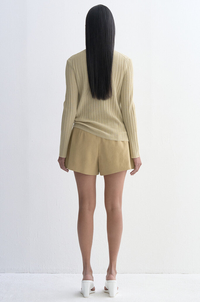 Henley-Neck Ribbed Knit Top