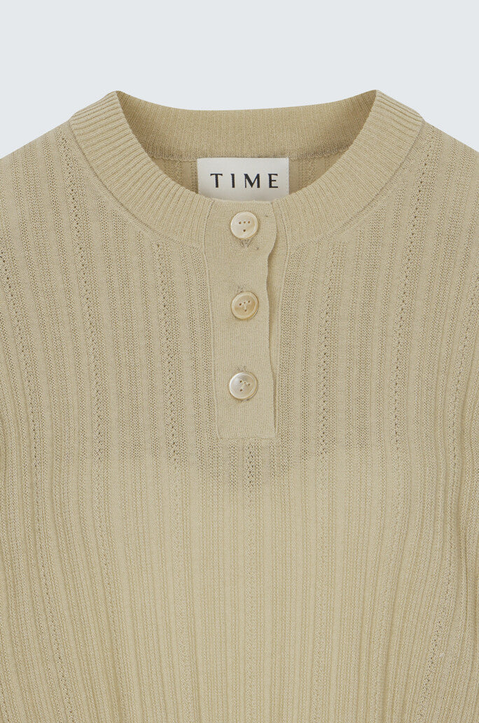 Henley-Neck Ribbed Knit Top