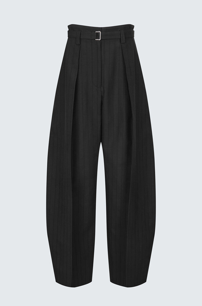 Belted One-Tuck Striped Wide Pants