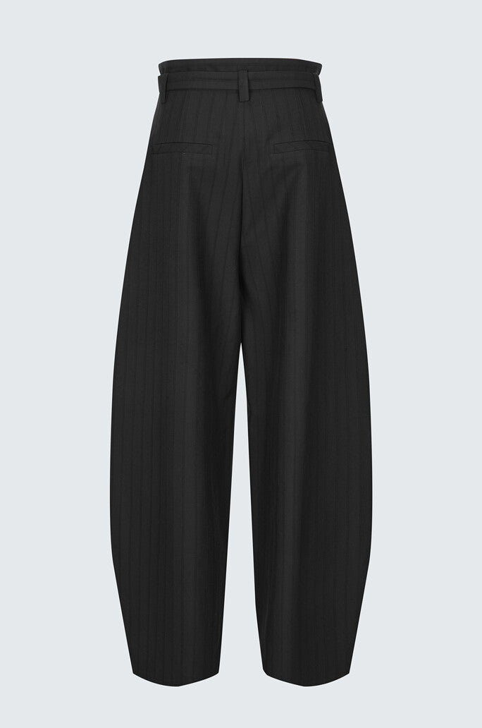 Belted One-Tuck Striped Wide Pants