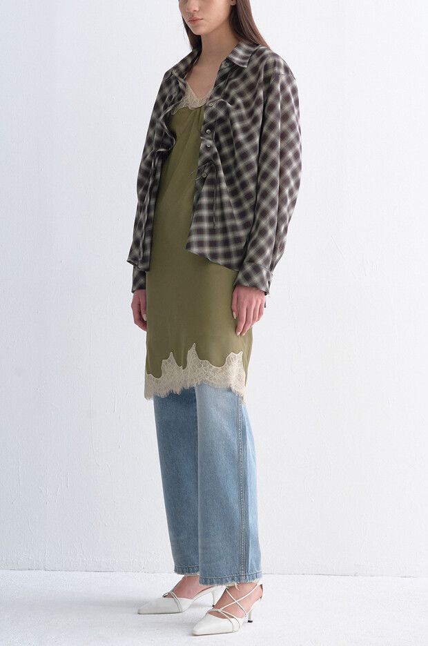 Wool-blend strap check shirt