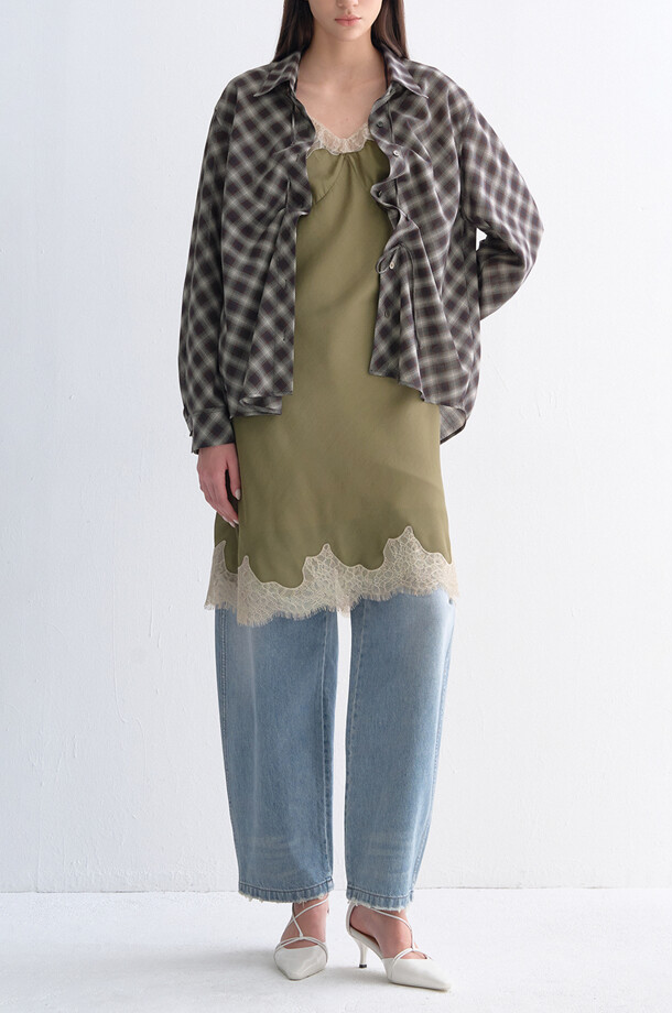 Wool-blend strap check shirt