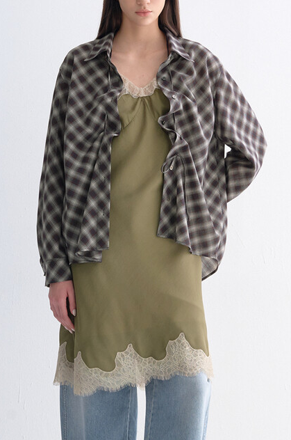 Wool-blend strap check shirt