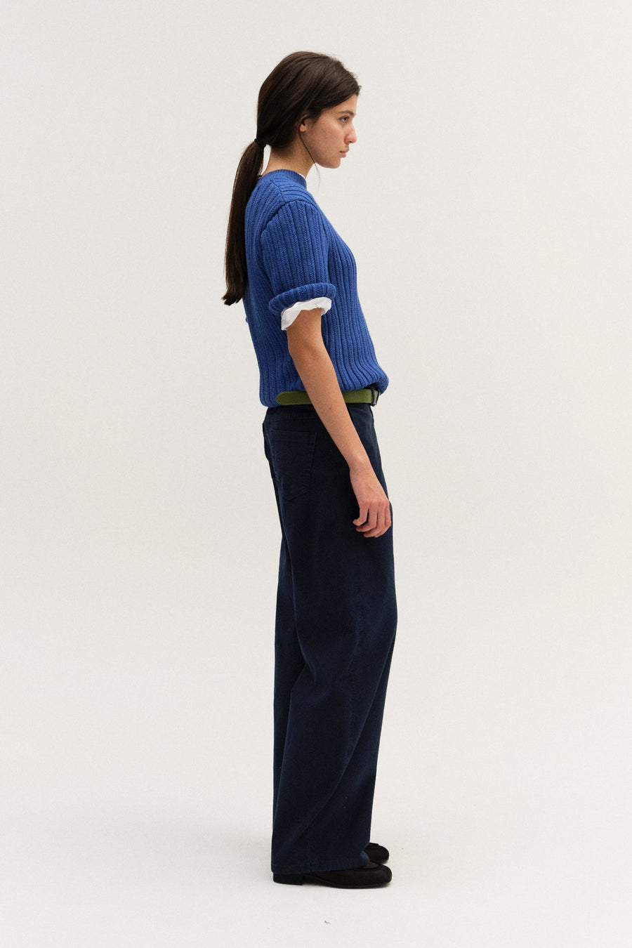 ROUND NECK HALF SLEEVE KNIT TOP