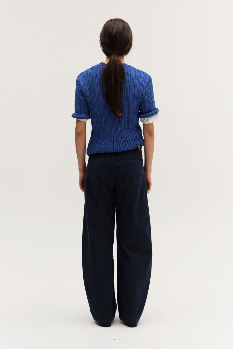 ROUND NECK HALF SLEEVE KNIT TOP