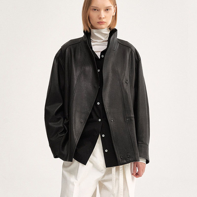 BLACK HALF LEATHER JACKET
