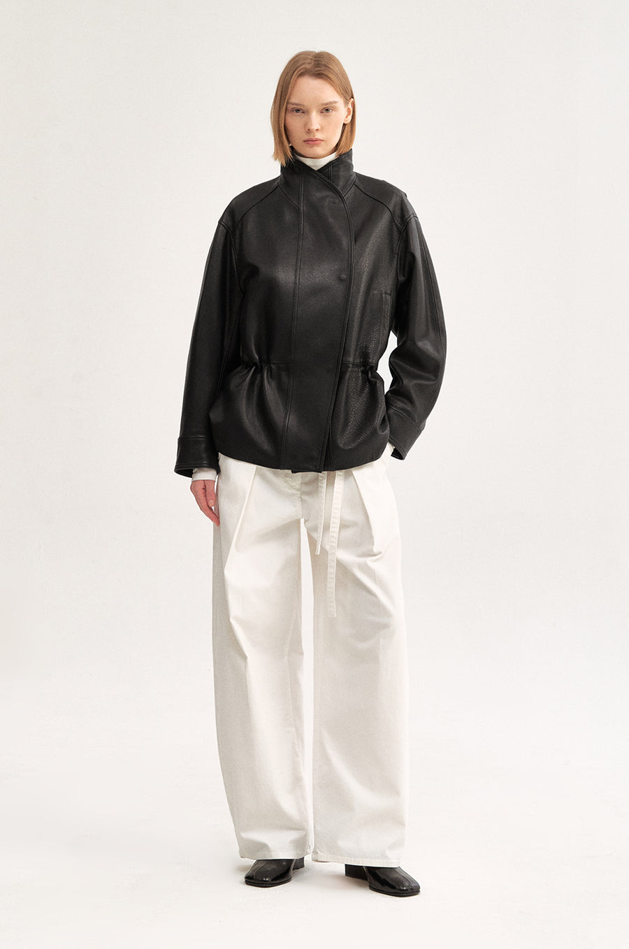 BLACK HALF LEATHER JACKET