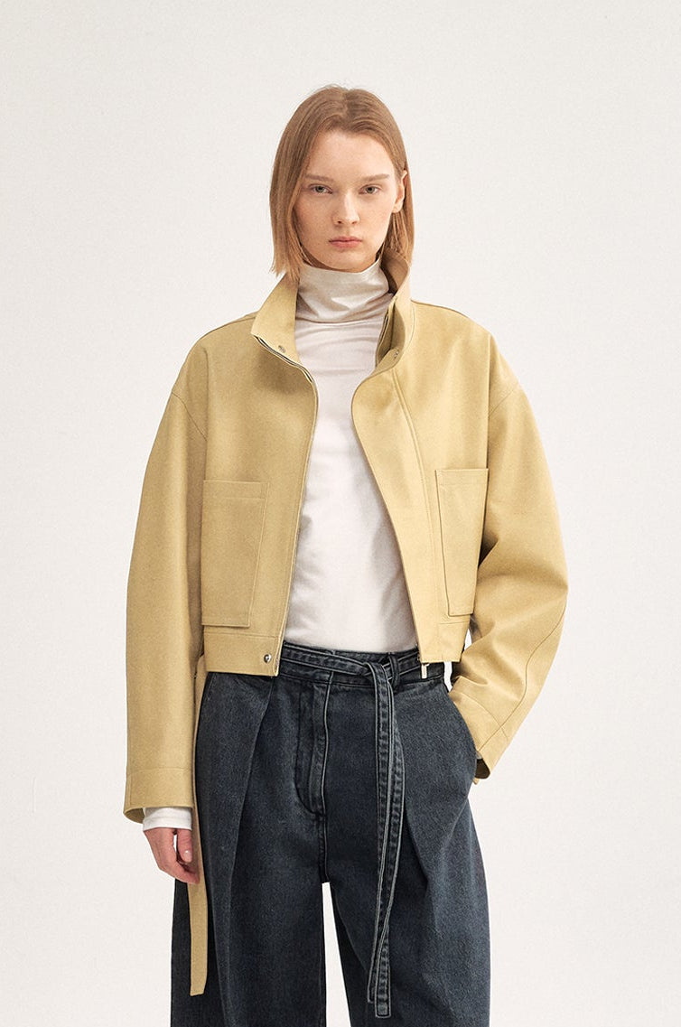 YELLOW LEATHER BELTED JACKET