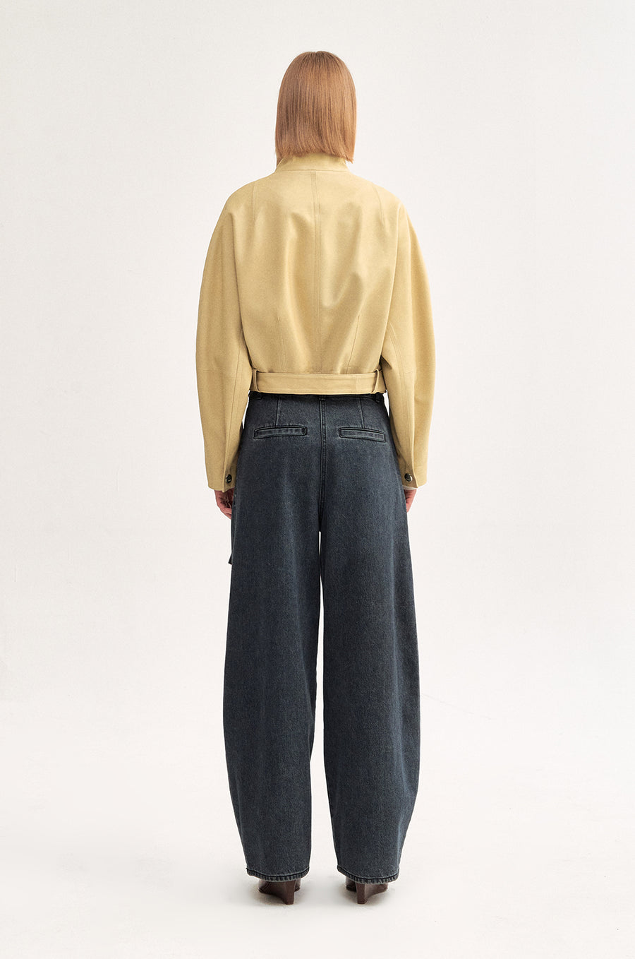 YELLOW LEATHER BELTED JACKET