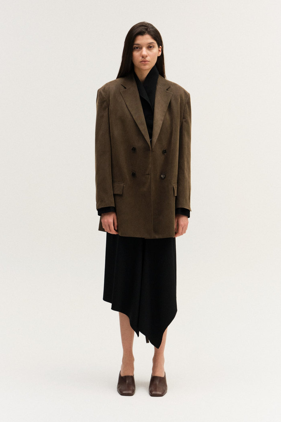 DOUBLE-BREASTED COTTON & LYOCELL MIXED JACKET