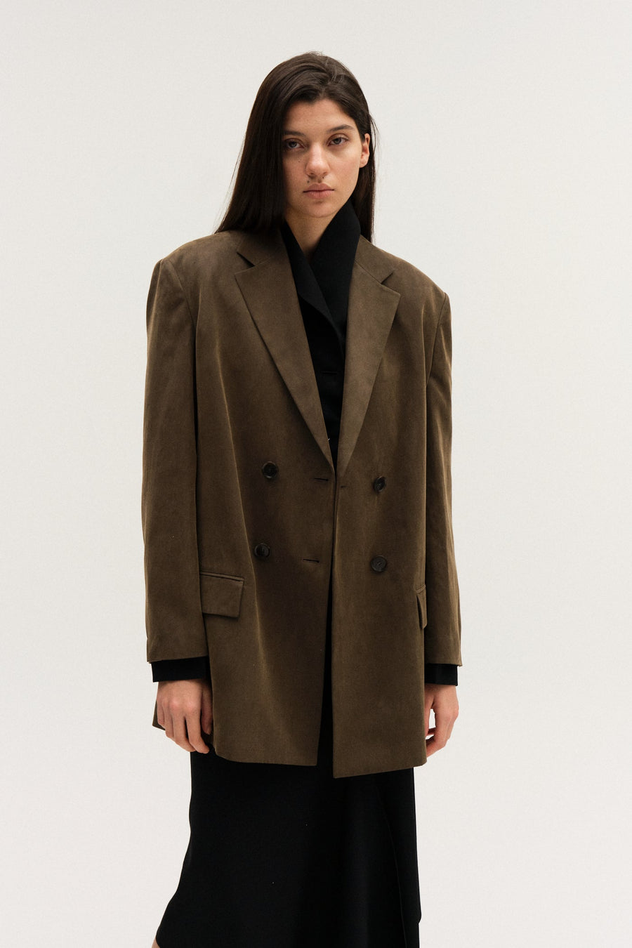 DOUBLE-BREASTED COTTON & LYOCELL MIXED JACKET