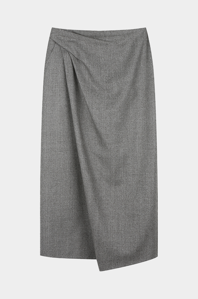 Asymmertic Draped Wool Skirt